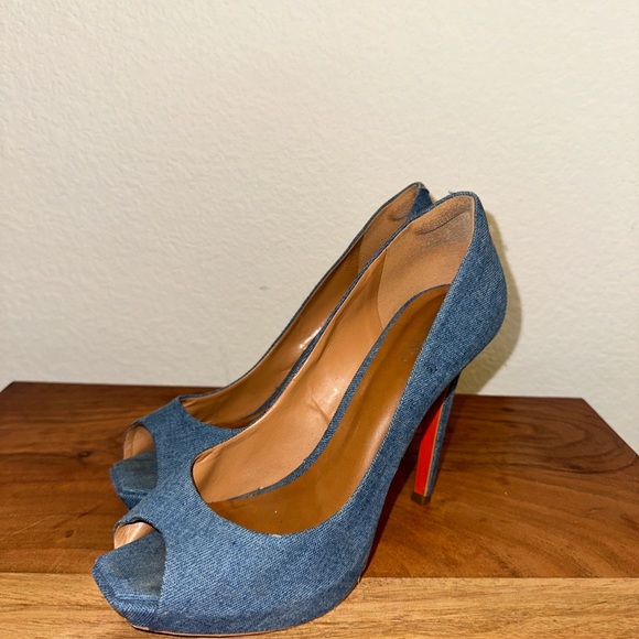 Lucho Denim Peeptoe Heels - Picture 2 of 4